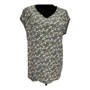Papermoon Green Floral Mixed Material Women's Top Sz M PTP 21”